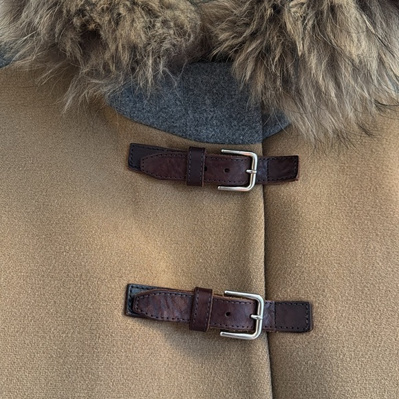 Maje Grey Wool Coat Fur Hood - Picture 4 of 5